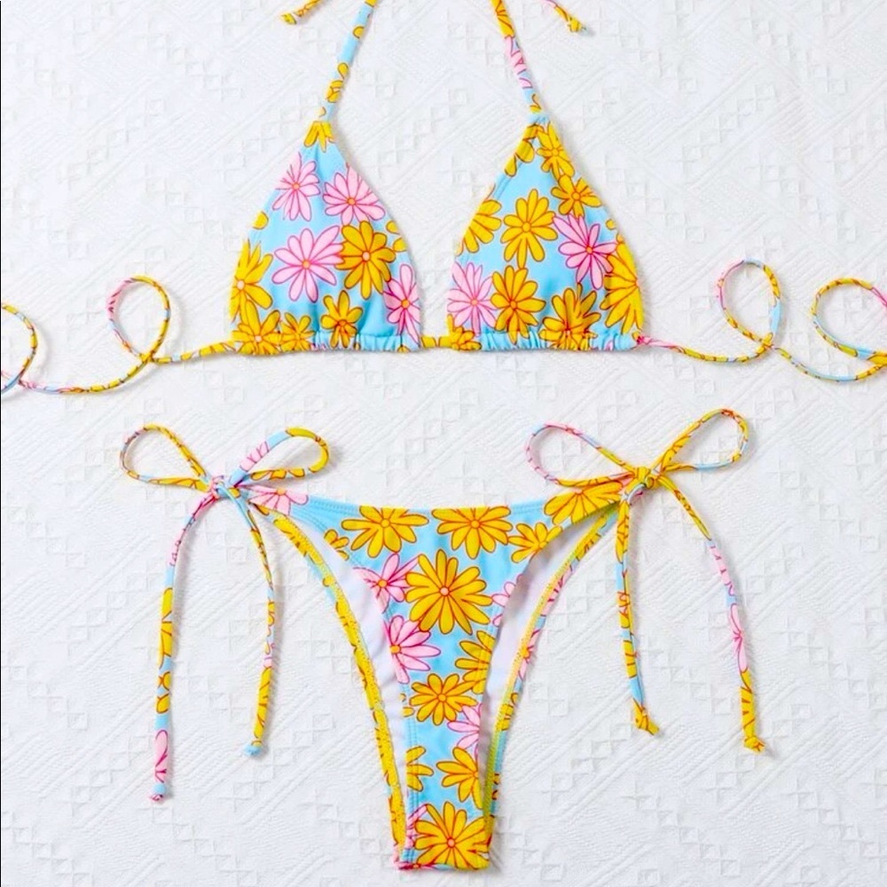 SHEIN | Floral Triangle Tie Side Bikini Swimsuit